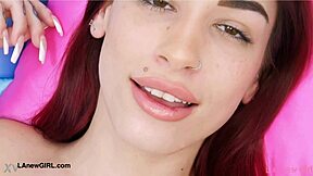 Red haired model shows off her sex body in casting on sofa!