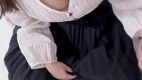 Em gái văn phòng gets her wet hairy pussy massaged to creampie orgasm in homemade clip.