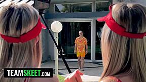 spring break lifeguards shift from cpr training to wild reverse gangbang orgy with shaved puffy pussies and spanking