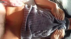cute girl in sexy sweater gets creampie in homemade video.