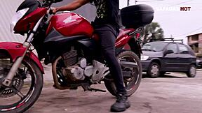 Watch this horny Latina teen wife in lingerie sucking the delivery guy's monster cock in POV! How does she handle that huge thing?