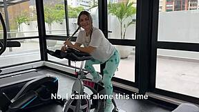 Petite blonde lures gym stranger home and fucks him until creampie in hairy pussy!