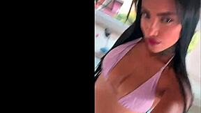 This beautiful tattooed skinny Colombian slut gets her pussy stretched by a big white cock in her first interracial casting with a cum facial