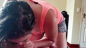 Teen gives daddy blowjob and handjob early morning with sucking until cum in mouth swallow. She rides his cock in homemade fucking before work.