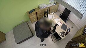 Hey, check how busty blonde Blanche offers herself to the loan agent in his office for cash