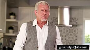 Kinky old dude teaches exotic stepgranddaughter casting couch mentality on sofa with petite pussy fucking