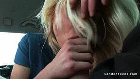 Hitchhiker teen fucks huge cock in car