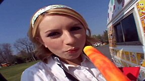 Lexi Belle gets banged by the ice cream man in a quick creampie session