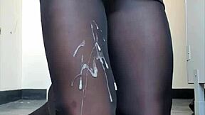 In this compilation, a tgirl with monster cock cums repeatedly in nylon pantyhose, showcasing feet and legs in intense moments.