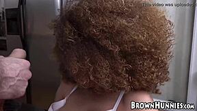 Tiny Ebony Cecilia Lion Bouncing Wildly on Huge White Cock!