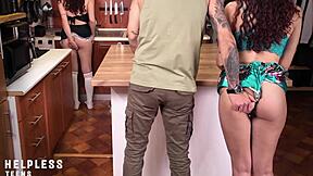 I Feel So Humiliated As Innocent Stepdaughter Gets Punished By Daddy In Kitchen With Maid Watching Taboo Domination.