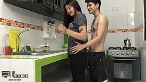 my stepbrother gives me such a good fuck in the kitchen.