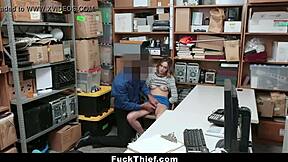 Blonde teen 18+ shoplyfter caught and fucked doggystyle by security guard with big cock