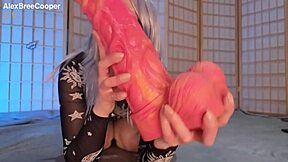 Extreme Solo Masturbation with Huge Seahorse Dildo Creating Super Sloppy Noises and Gaping Asshole Up Close