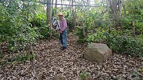 dirty old man fucks busty stepdaughter in jungle with big tits and wet pussy