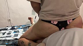 Colombian neighbor babe bends over for intense doggystyle pounding. She rides hard until creampie fills her wet tight pussy.