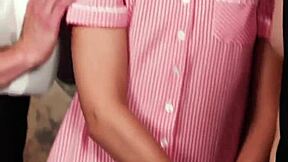 cfnm femdom instructs cock tugging with brunette babe in european domination teacher scene