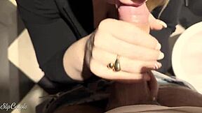 he lets me suck his big cock in the club toilet and fucks my wet pussy as reward with so many people around