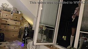 I dressed up for Halloween party and flashed my thong with cute teen friends showing boobs.