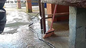 Wow, my wife left and the hot short maid grabbed my cock, shoving it inside her in the house area