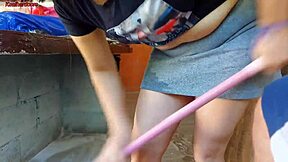 Wow, my wife left and the hot short maid grabbed my cock, shoving it inside her in the house area