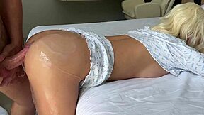 shes covered in cum after pov fucking and squirting orgasm with this skinny teen blonde in homemade quickie with natural tits and tight pussy