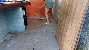 Wow, my wife left and the hot short maid grabbed my cock, shoving it inside her in the house area