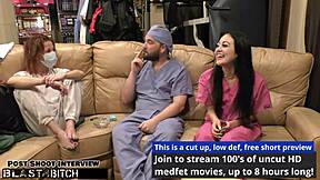 Become a nurse like Blaire Celeste and get blasted with jizz in this behind-the-scenes hospital scene with deepthroat, gloves, and shaved pussy action