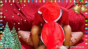 papai noel sent me mamae noel as a christmas gift, letting me cum in her wet squirting pussy to fulfill my desire for a happy holiday.