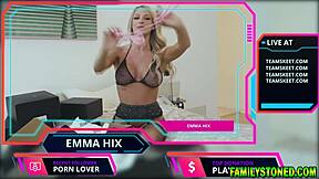 Emma Hix unboxes fan gifts on live cam, caught fingering her pussy in lingerie as a blonde teen slut