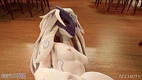 Kindred gets fucked sideways by big cock in 3D animation