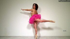 Curly-Haired Russian Gymnast Stretches Naked on Sofa with Flexible Legs