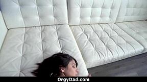 My stepdaughter always teases me so much, and now we're in this taboo orgy with riding and doggystyle fucking.