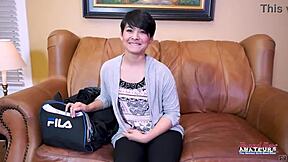 brunette hottie jae scott gives interracial pov blowjob then gets shaved wet pussy pounded doggystyle