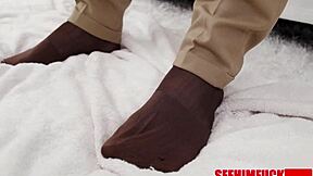 jay myers fucking val steele's oiled pussy after rimjob and footjob in lingerie!