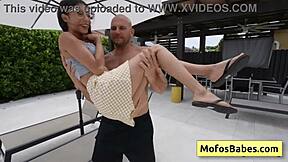 petite brunette teen sona bella deepthroats jmac's fat cock and swallows cum by outdoor pool