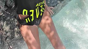 Teen 18+ lady went on a public adventure masturbating her wet pussy near the sea for real female orgasm.