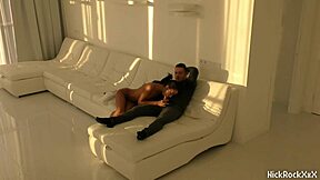 Whoa, this black asian teen is jumping on that red cock in a white room 😏