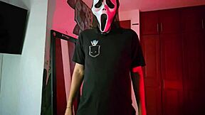 Hey, it's trick or treat time on Halloween with my hot stepsister in that cool ghostface costume