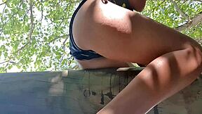 Teen 18+ lady went on a public adventure masturbating her wet pussy near the sea for real female orgasm.