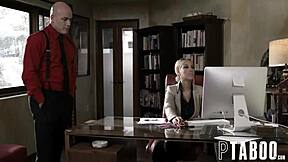 school principal bridgette b manipulates reluctant teacher to entice student brooklyn gray into forbidden sex trap in classroom setting