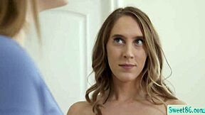 Sexy lesbian teens Cadence Lux and Freya Parker enjoy kissing and scissoring in a seductive encounter.