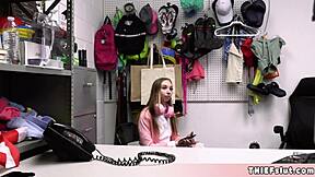 Cute Streamer In Pink Clothes Caught Stealing Offers Tiny 18+ Pussy To Mall Cop With Rough Doggystyle Sex.