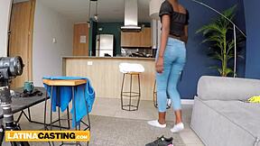 Skinny Ebony Latina Shocked by Gaping Anal Action with Throbbing Dick in Blonde Blowjob Casting Interview