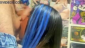 colombian college chica gives passionate blowjob with ball licking and handjob to huge cock friend in homemade video until facial cumshot