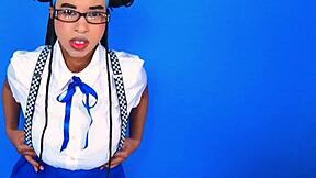 Hey check out this cute young busty babe with gigantic black nipples squeezing her natural tits after class