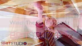 Will this redhead teen in uniform suck gloryhole cock and get drenched in cumshot at the milking table?