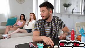 Redhead teen Madi Collins and hot Latina Angel Gostosa, take that perverted big cock from stepbrother!