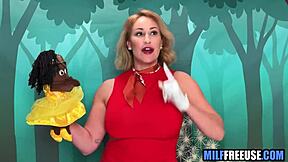 Blonde Milf and Teen 18+ Engage in Deepthroat Blowjob and FFM Group Fucking on Sesame Street Movie Set