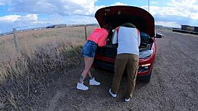 i was frozen in the car while this brunette milf gave deepthroat blowjob and got facial cumshot